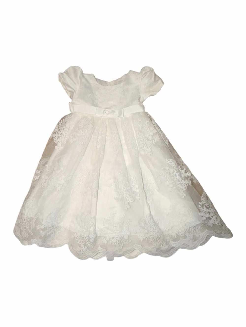 White Lace Christening Baptism Dress with Bow, Fits 6-9 month
